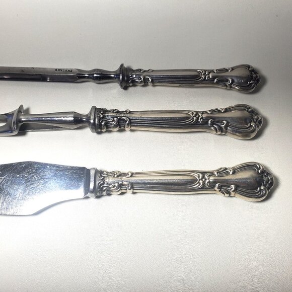 BIRKS Chantilly 3 Piece Carving Set Sterling Handles c1930s-1950s - Picture 4 of 12